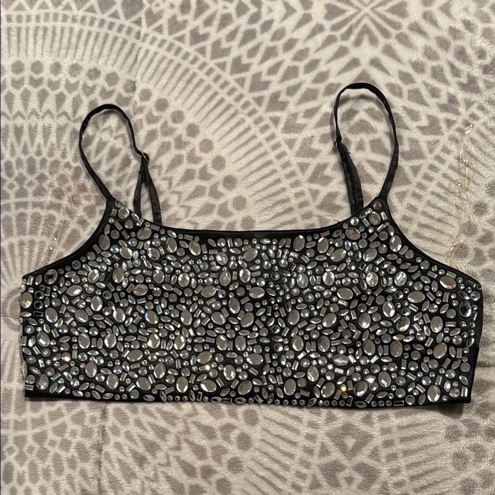 Hot & Delicious Black Sequin Crop Camisole